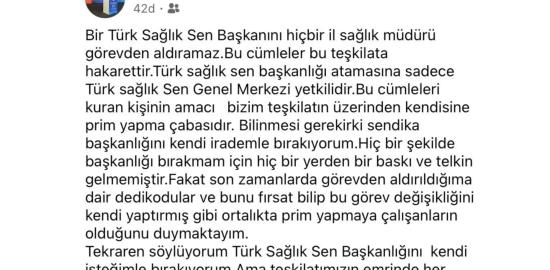 Türk Sağlık Sen Gümüşhane’de İstifa Krizi! 