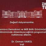 Valilikten 15 Temmuz Demokrasi ve Milli Birlik Günü’ne davet: 'Zaferin adı Türkiye'