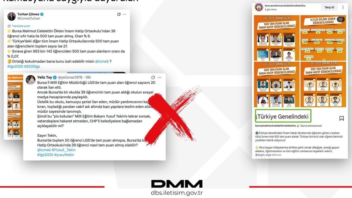 Dezenformasyonla Mücadele Merkezi'nden 'imam hatip lisesi birinciliği' iddialarına yalanlama Dezenformasyonla Mücadele Merkezi'nden 'imam hatip lisesi birinciliği' iddialarına yalanlama