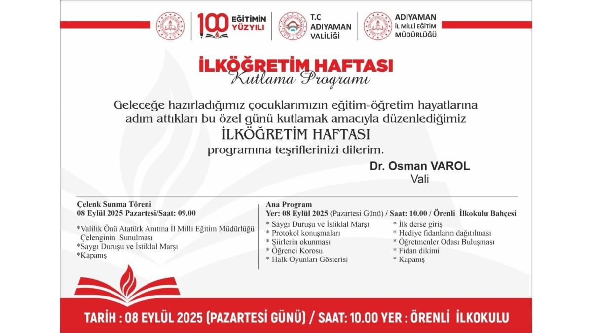 Adıyaman’da 2025–2026 Eğitim-Öğretim Yılı ‘İlköğretim Haftası’ ile Başlıyor Adıyaman’da 2025–2026 Eğitim-Öğretim Yılı ‘İlköğretim Haftası’ ile Başlıyor