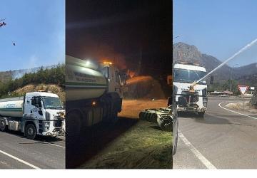 İnegöl Belediyesi'nden Yangın Bölgesindeki Söndürme Çalışmalarına Destek