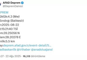 Balıkesir Sındırgı 4.3 büyüklüğünde depremle sallandı