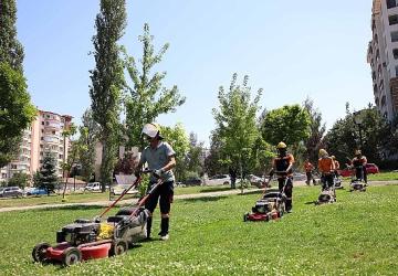 Çankaya parklarında çimler biçme ve ot temizleme mesaisi