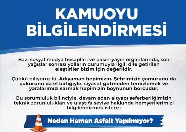 Adıyaman Belediyesi’nden Yol Eleştirilerine Açıklama