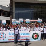 ADIYAMAN (PHA) - Murat KAYIŞ – Öz Sağlık-İş Sendikası Adıyaman Şubesi, kamu işçilerine yönelik toplu sözleşme sürecinde teklif edilen maaş zammına karşı tepki gösterdi.