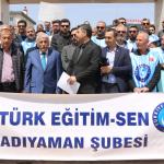ADIYAMAN (PERRE) - Berfin GÜRBÜZ-Türk Eğitim- Sen Adıyaman şubesi Siverek ilçesinde bir lisede meydana gelen silahlı saldırının ardından bir basın açıklaması gerçekleştirdi.